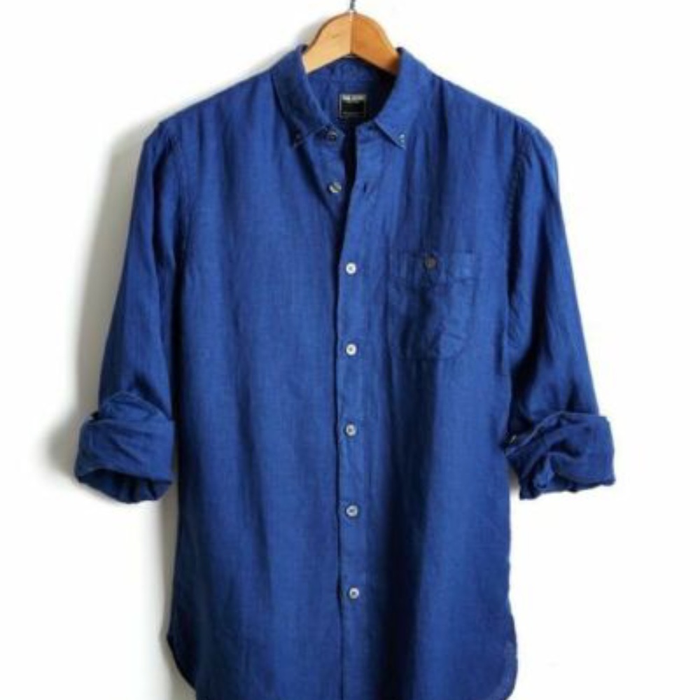 New with Tags Todd Snyder Mens Shirt Blue Linen 100% Large